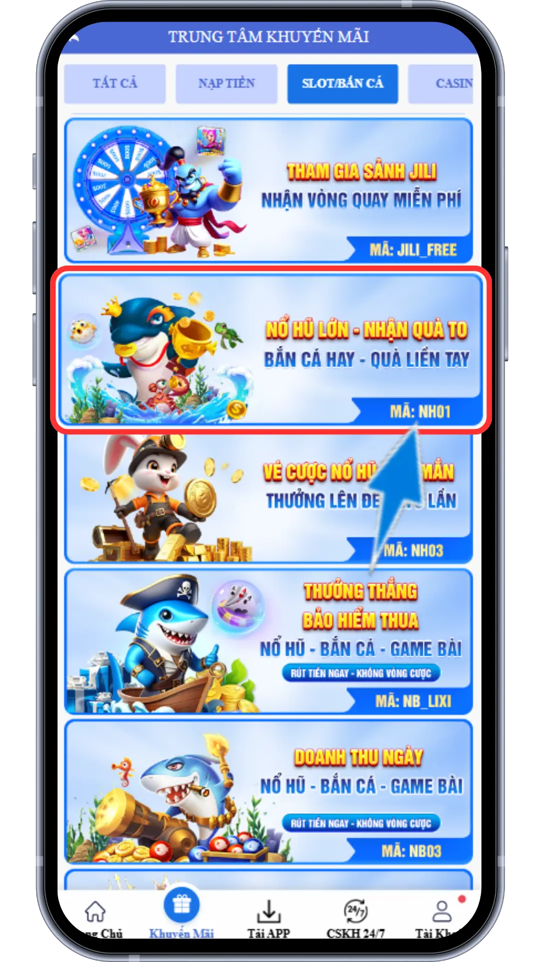 Bước 2 :  Chọn khuyến mãi NH01